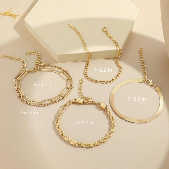 Gold Bracelet for Women 14K Plated Dainty Stackable Chain Bracelet Gold Set Gift - Picture 6 of 6